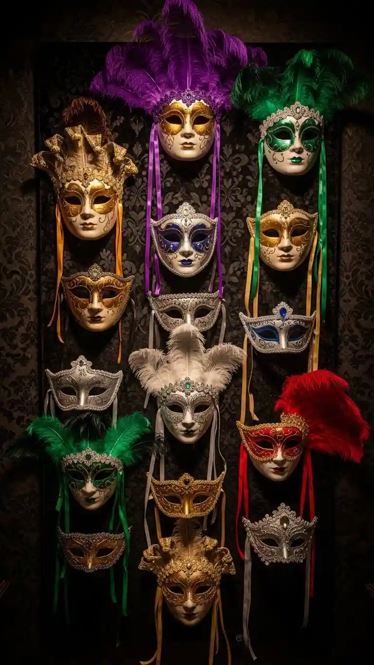 Aisle Runners with Coastal Motifs Elegant Handmade Masquerade Mask Wall Display