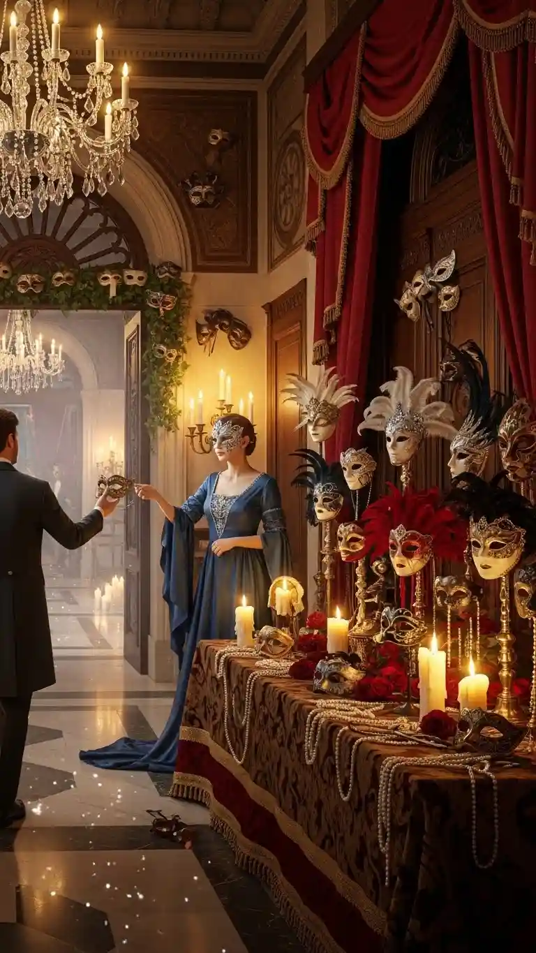 Aisle Runners with Coastal Motifs Masquerade-Themed Entryway Decor Setup