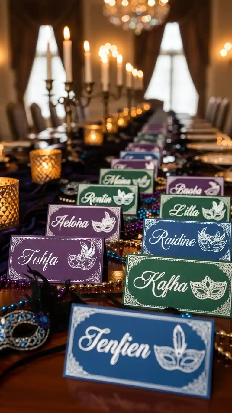 Aisle Runners with Coastal Motifs Personalized Masquerade Name Cards