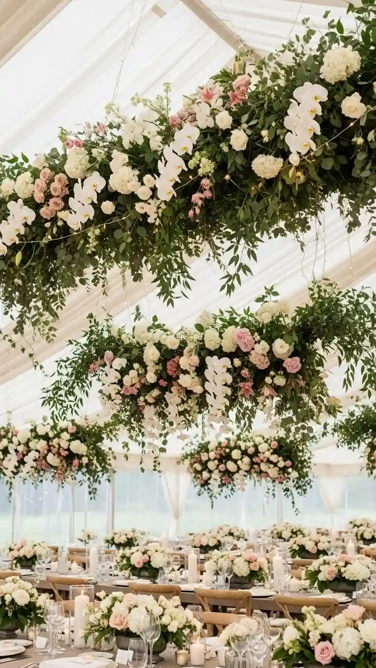 Aisle Runners with Coastal Motifs 3. Floral Ceiling Installations