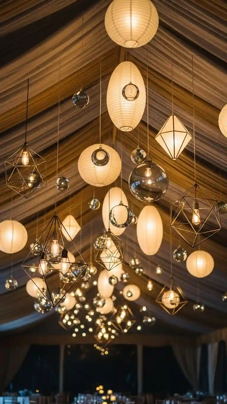 Aisle Runners with Coastal Motifs 6. Hanging Lanterns or Orbs