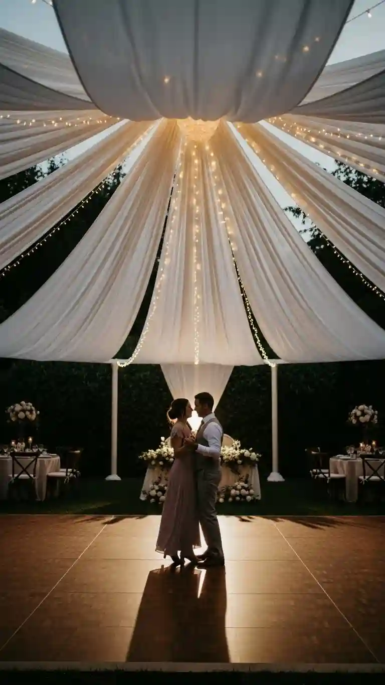 Aisle Runners with Coastal Motifs 8. Draped Canopies Over Dance Floors