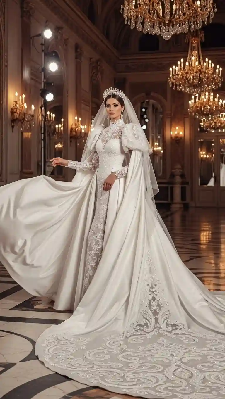 Aisle Runners with Coastal Motifs Elegant Capes and Detachable Trains for Regal Drama