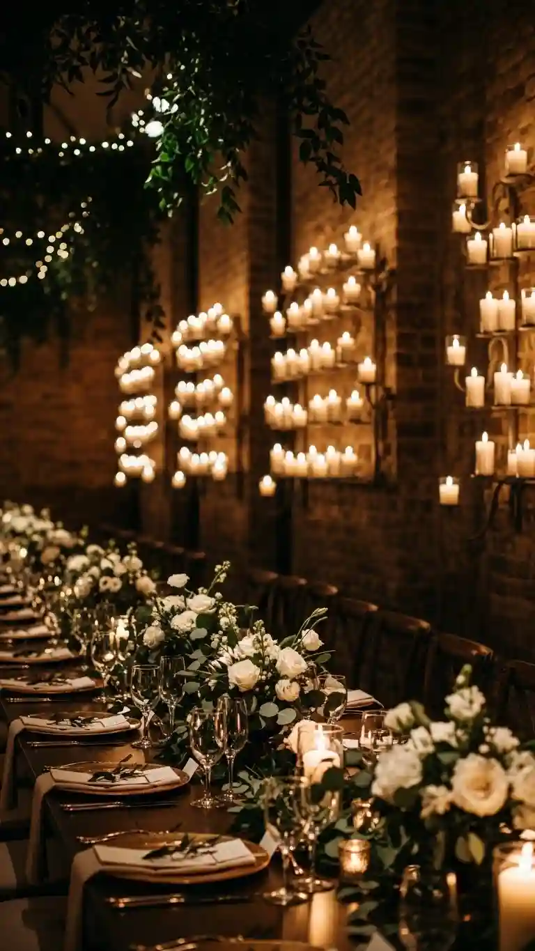 Aisle Runners with Coastal Motifs Candle Accents Along Reception Walls