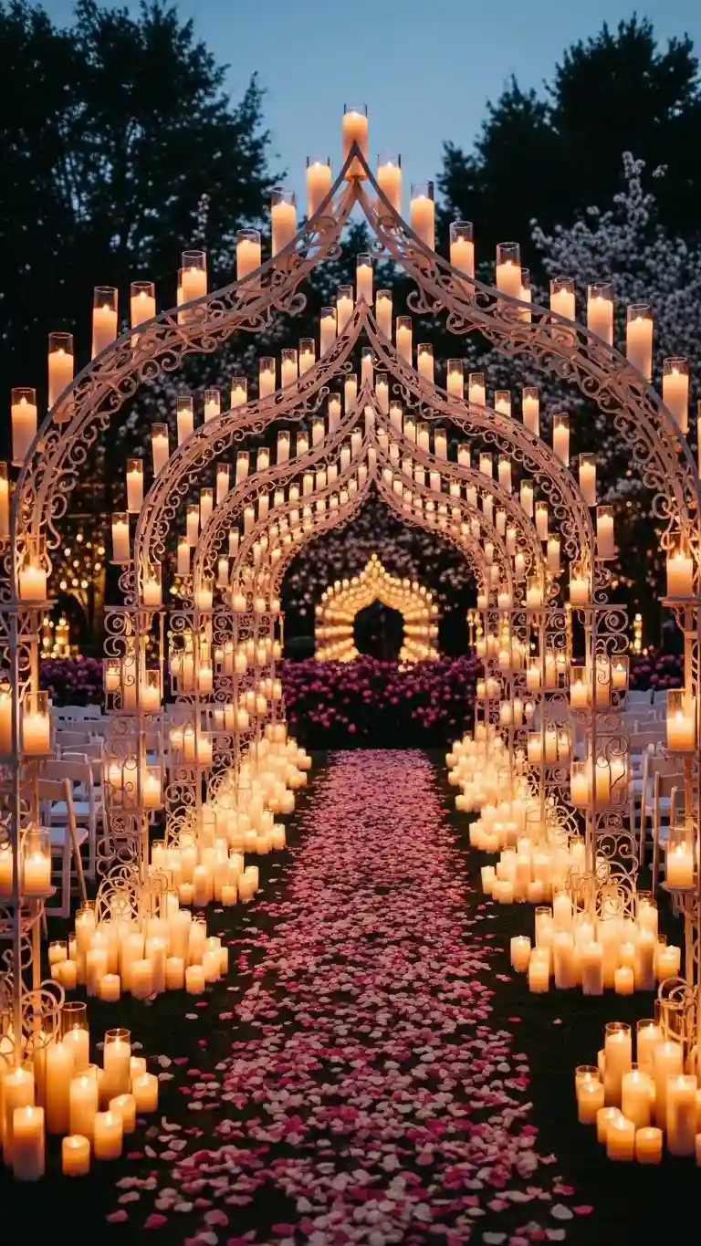 Aisle Runners with Coastal Motifs Candle-Filled Archways for a Romantic Statement