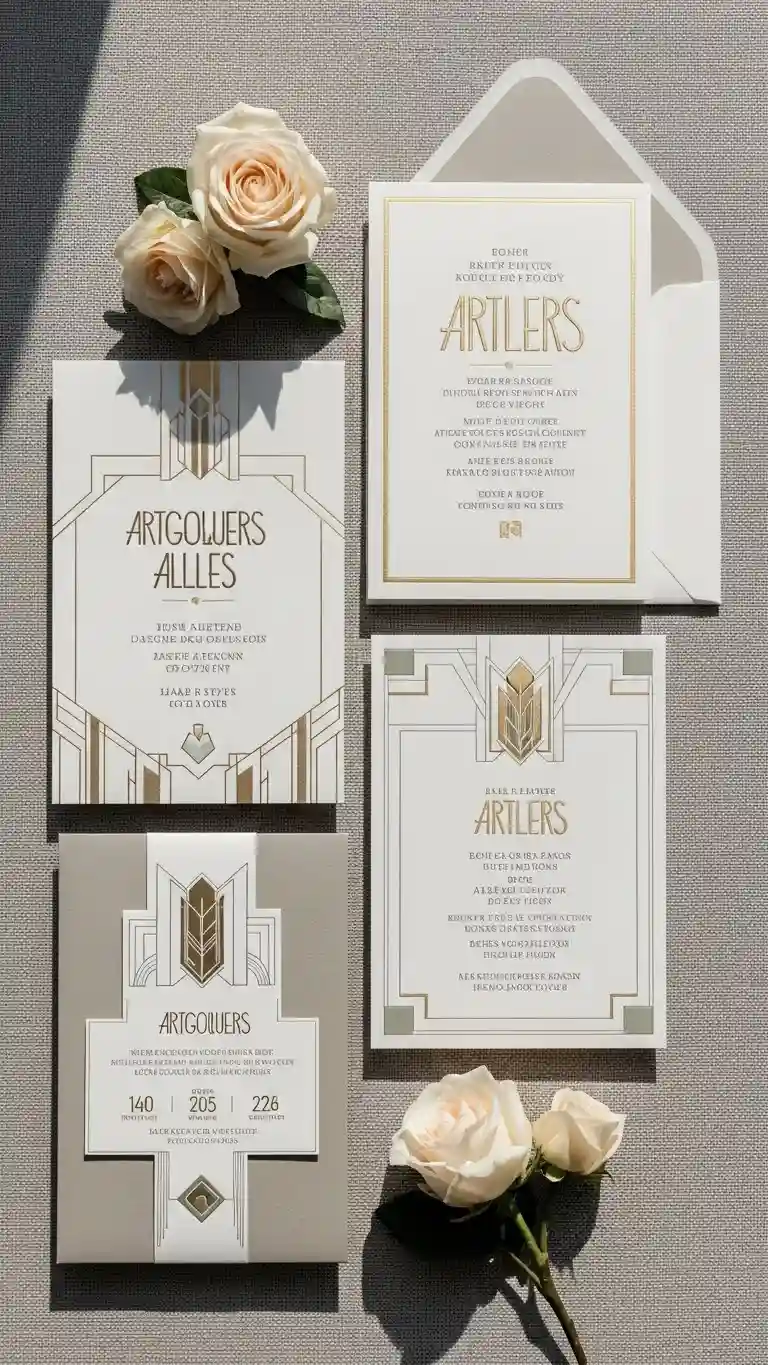 Aisle Runners with Coastal Motifs Soft Neutral Art Deco Wedding Invitation Styles