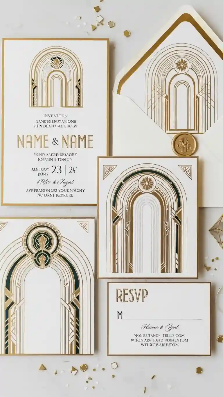 Aisle Runners with Coastal Motifs Arch and Curve Art Deco Invitation Styles