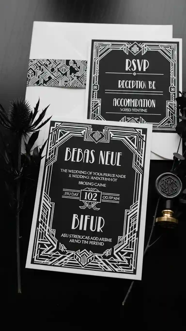 Aisle Runners with Coastal Motifs Monochrome Art Deco Wedding Invitations
