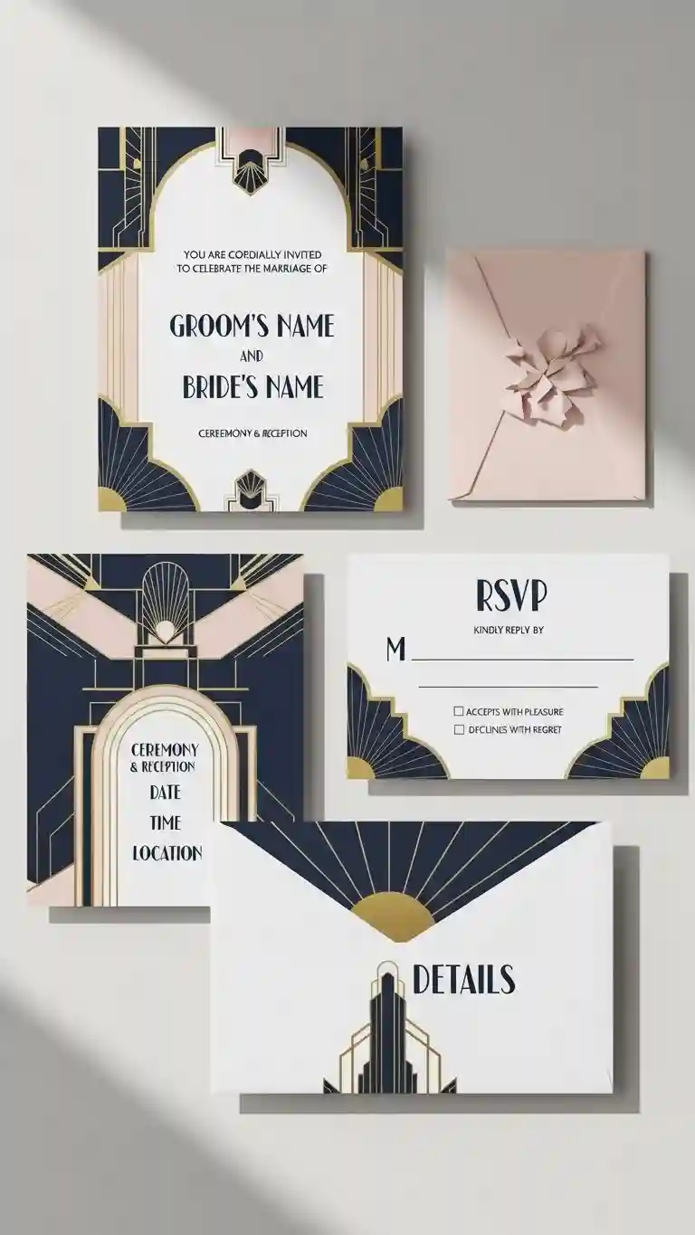 Aisle Runners with Coastal Motifs Bold Typography Art Deco Wedding Invitations