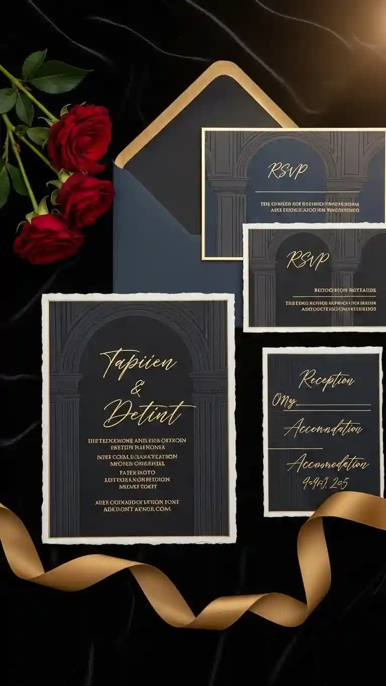 Aisle Runners with Coastal Motifs Black and Gold Geometric Invitation Designs
