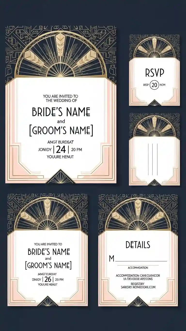 Aisle Runners with Coastal Motifs Fan Motif Art Deco Wedding Invitations