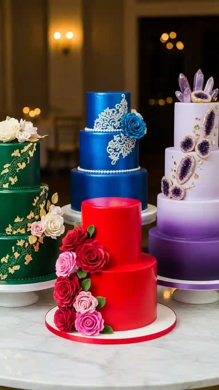 Aisle Runners with Coastal Motifs Jewel-Toned High-Gloss Finish Wedding Cakes