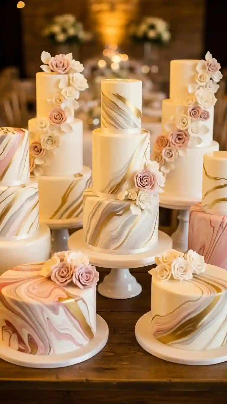 Aisle Runners with Coastal Motifs Marbled High-Gloss Finish Wedding Cakes