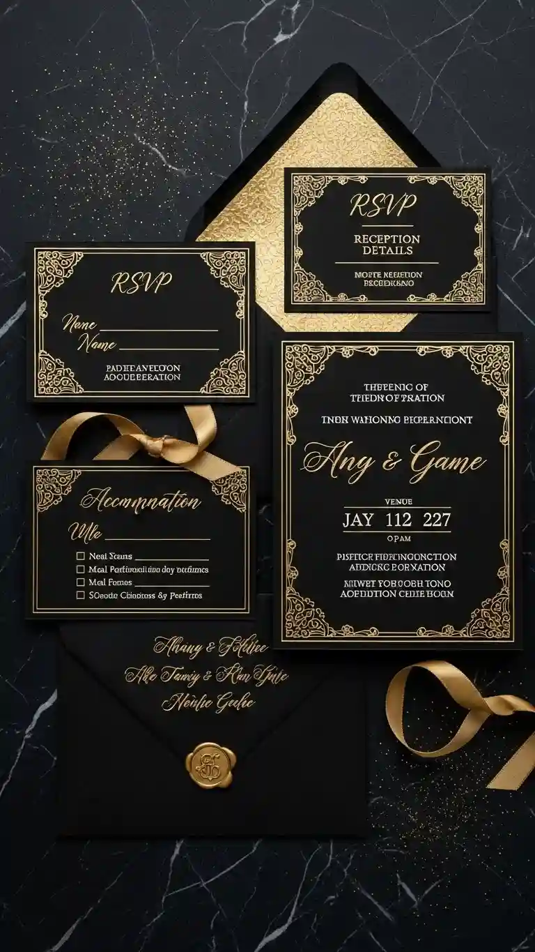 Aisle Runners with Coastal Motifs 8. Black and Gold Invitation Suites