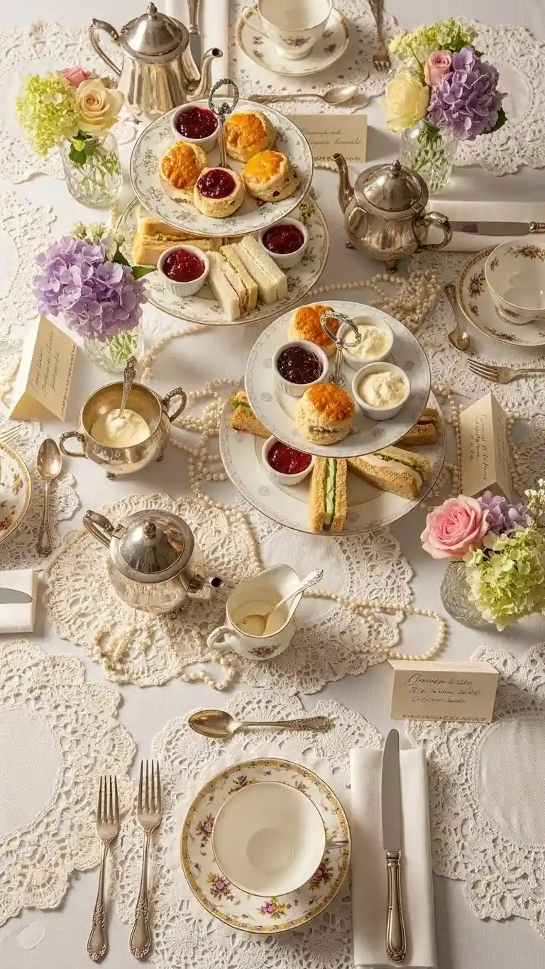 Aisle Runners with Coastal Motifs Vintage Tea Party Lace Doily Tablescapes