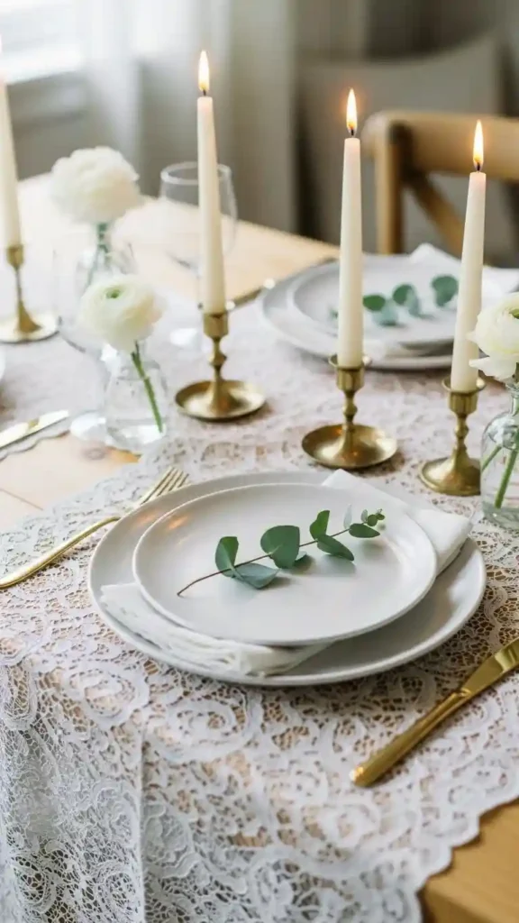 Aisle Runners with Coastal Motifs Minimalist Lace Doily Tablescapes for Intimate Weddings