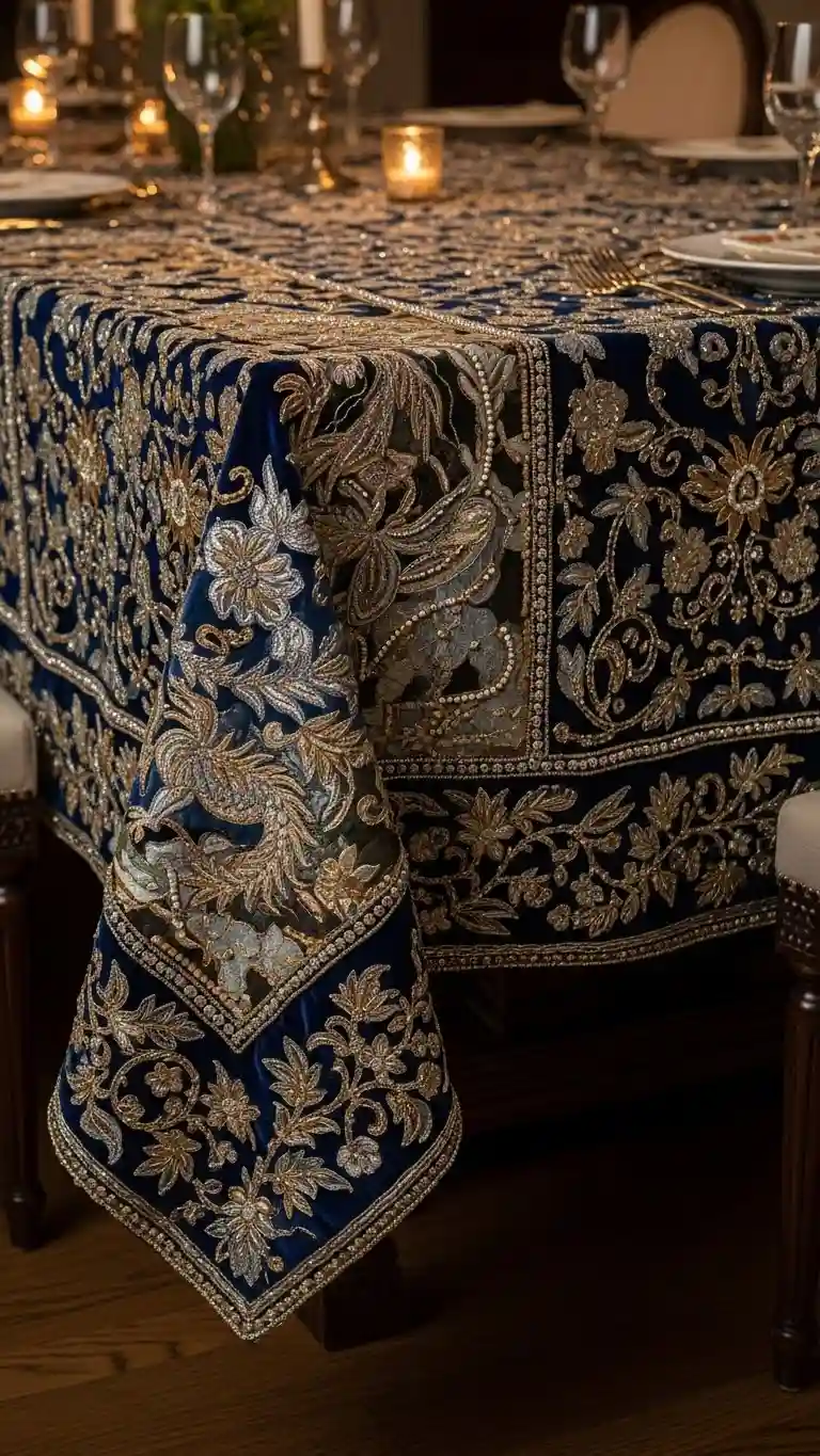 Aisle Runners with Coastal Motifs Mixed-Media Hand-Stitched Tablecloths for Textural Creativity