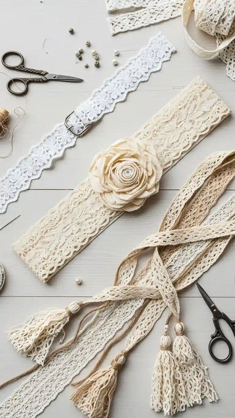 Aisle Runners with Coastal Motifs Choose DIY Lace Belt and Sash Ideas
