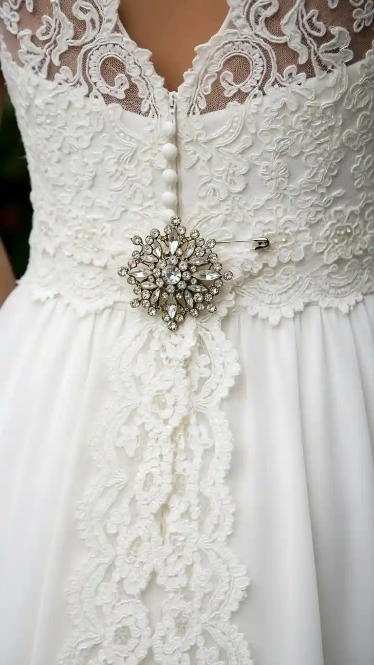 Aisle Runners with Coastal Motifs 3. Vintage-Inspired Brooch Lace Sash