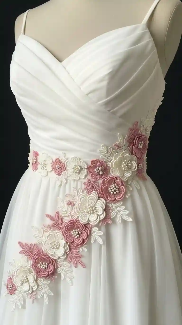 Aisle Runners with Coastal Motifs 4. Floral Appliqué Lace Belt