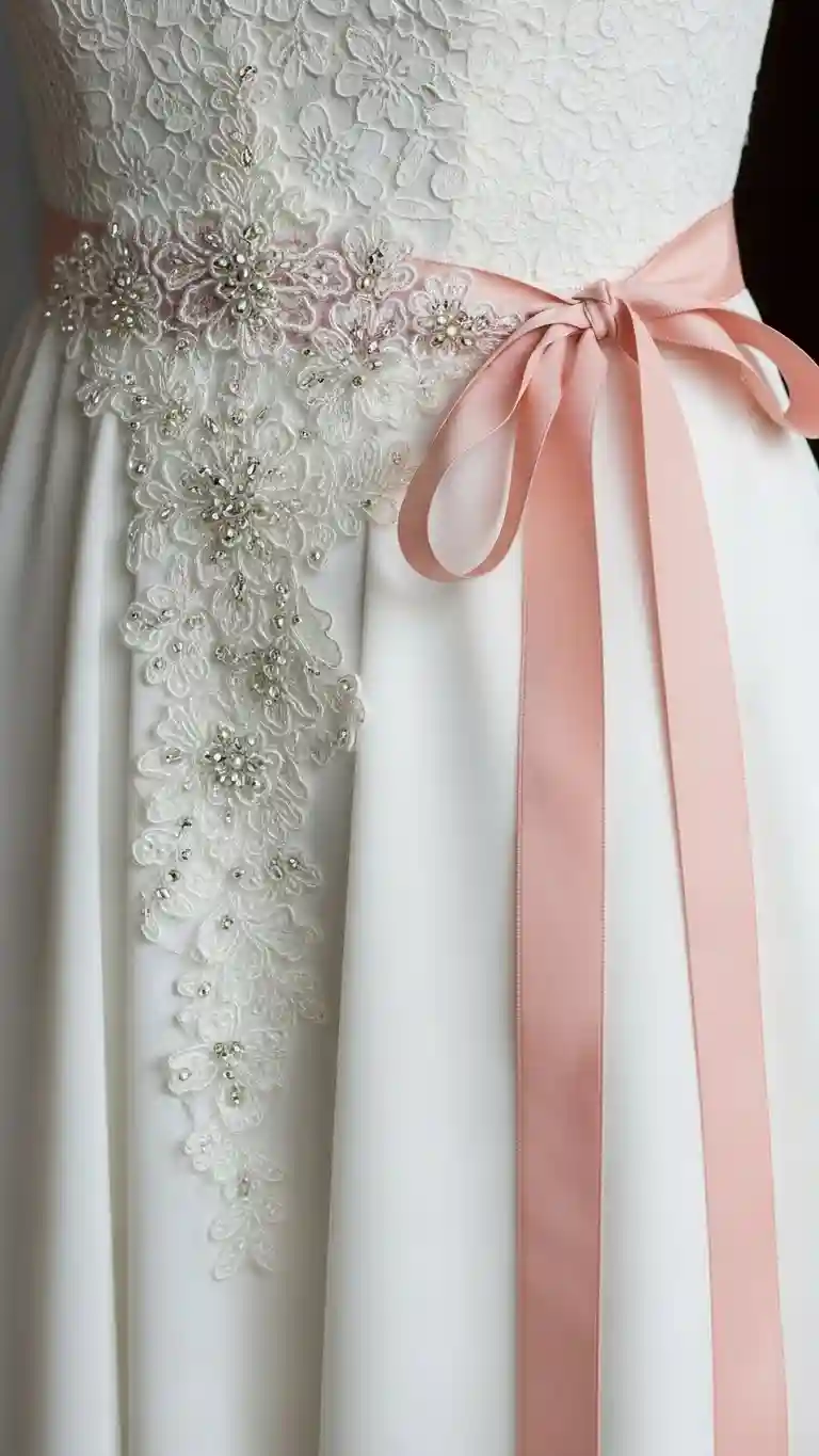 Aisle Runners with Coastal Motifs 5. Beaded Lace Sash with Ribbon Tie