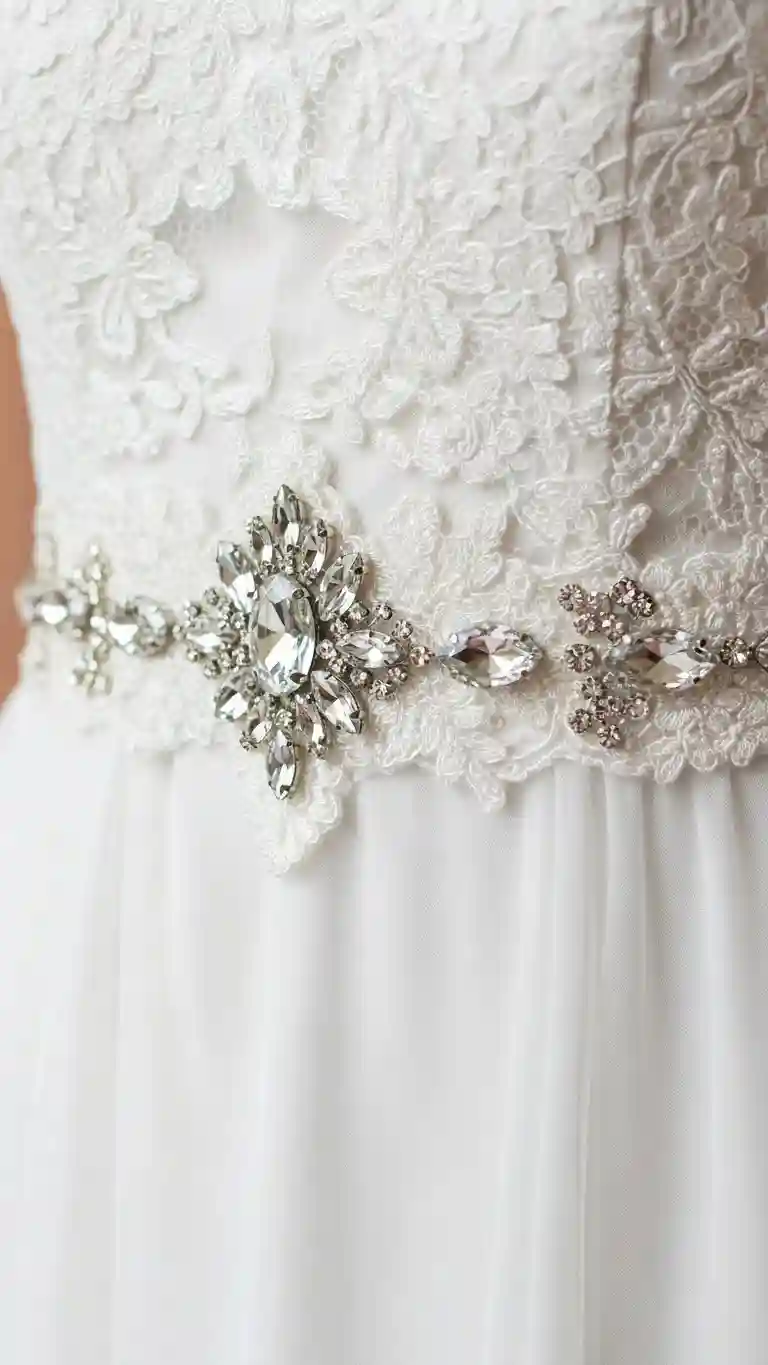 Aisle Runners with Coastal Motifs 7. Crystal-Accented Lace Waist Sash