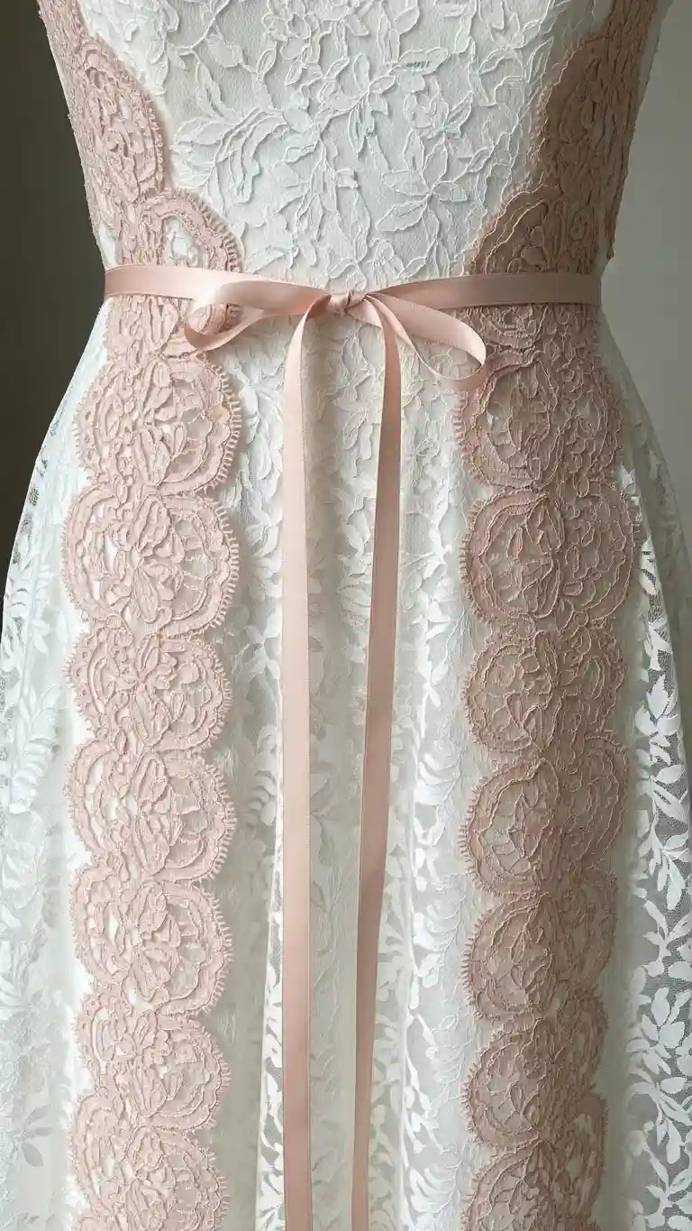 Aisle Runners with Coastal Motifs 12. Soft Blush Lace Sash for Romantic Contrast