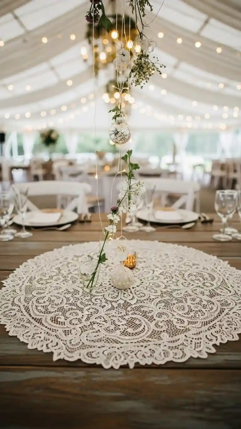 Aisle Runners with Coastal Motifs Lace Doily and Hanging Table Accents