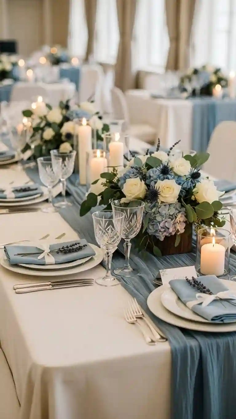 Aisle Runners with Coastal Motifs 2 – Dusty Blue and Ivory Sophistication