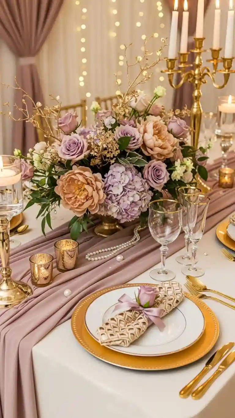 Aisle Runners with Coastal Motifs 4 – Mauve and Champagne Luxury