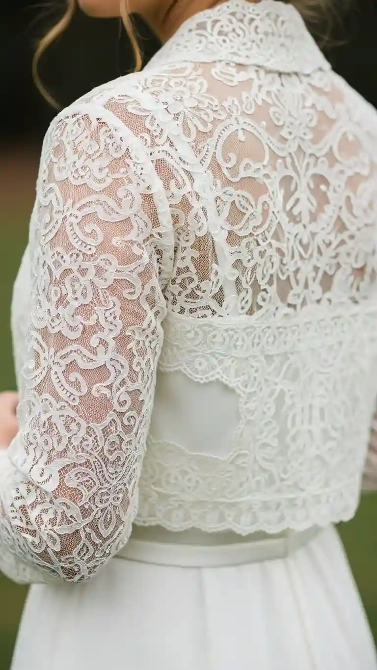 Aisle Runners with Coastal Motifs 5. Lace-Trimmed Bridal Jackets or Shrugs