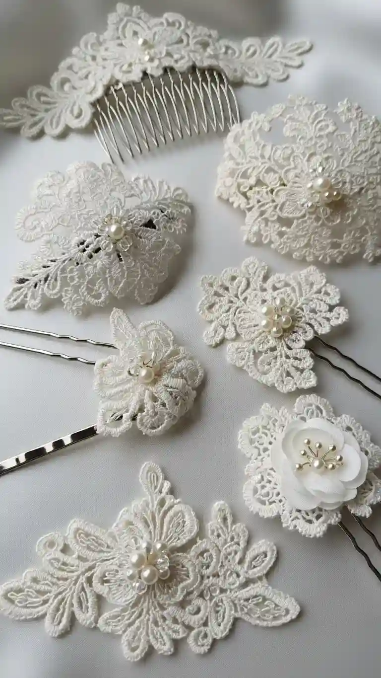 Aisle Runners with Coastal Motifs 6. Intricate Lace Hair Accessories