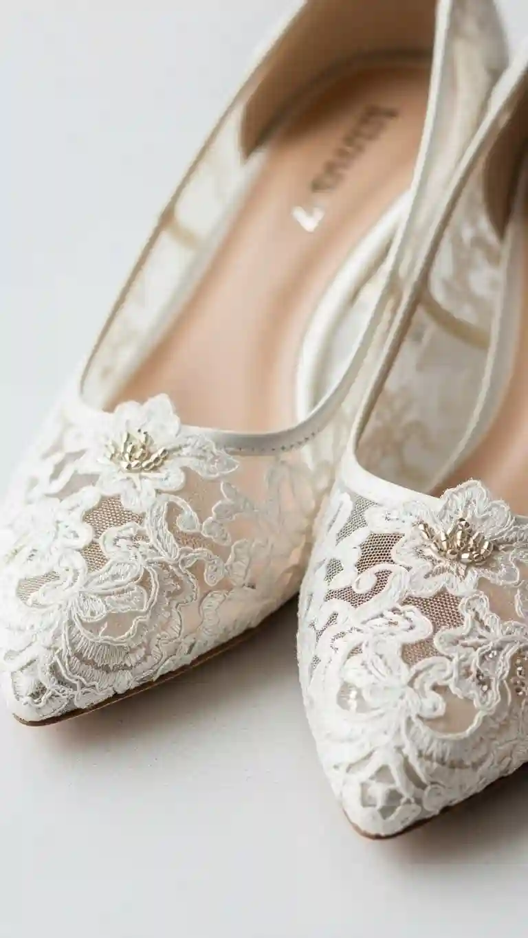 Aisle Runners with Coastal Motifs 7. Lace Detailing on Bridal Shoes