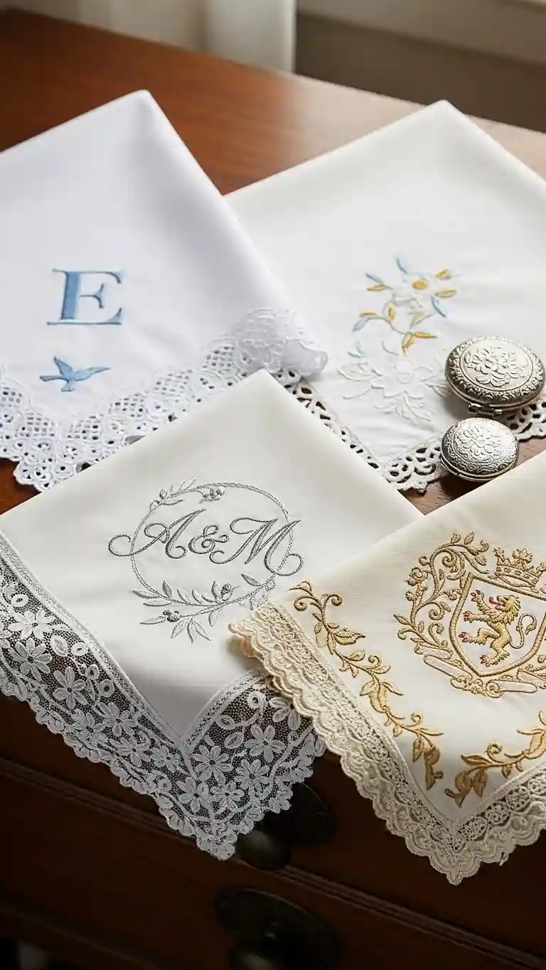 Aisle Runners with Coastal Motifs 8. Personalized Lace Handkerchiefs