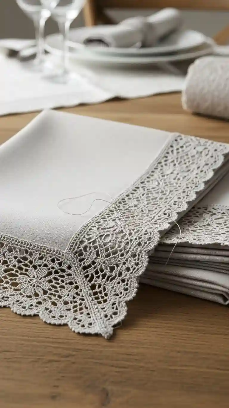 Aisle Runners with Coastal Motifs 11. Lace Napkin Embellishments