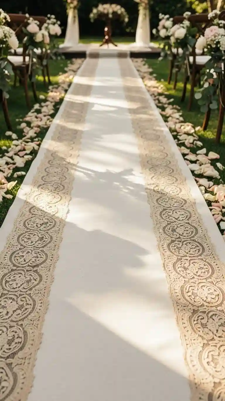 Aisle Runners with Coastal Motifs 13. Lace-Trimmed Aisle Runners