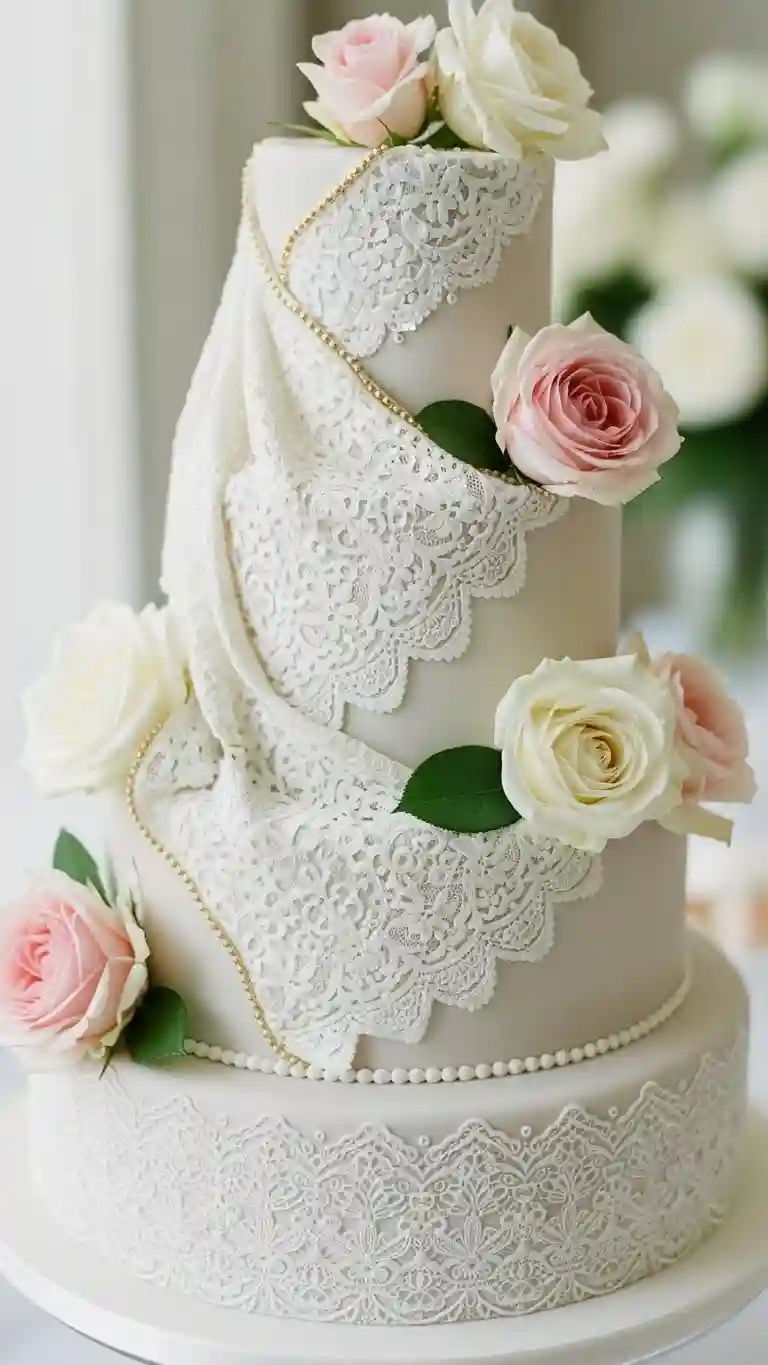 Aisle Runners with Coastal Motifs 14. Lace-Inspired Cake Decorations