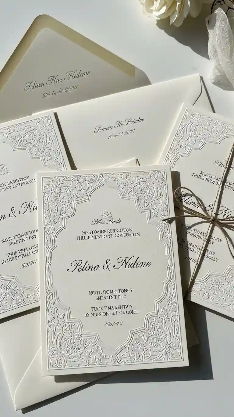 Aisle Runners with Coastal Motifs 15. Blind Embossed Wedding Invitations