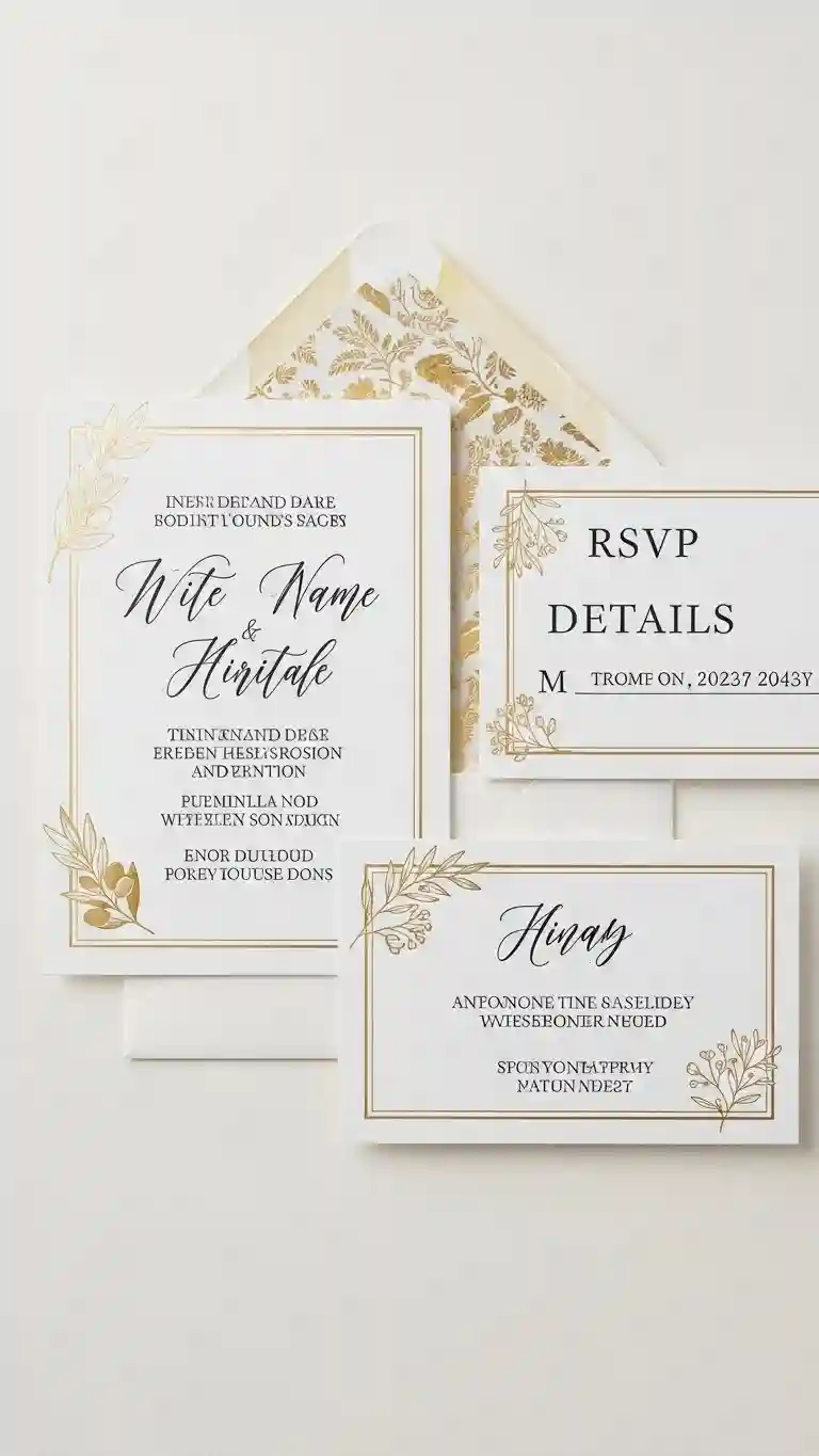 Aisle Runners with Coastal Motifs 17. Classic Gold Foil Wedding Invitations