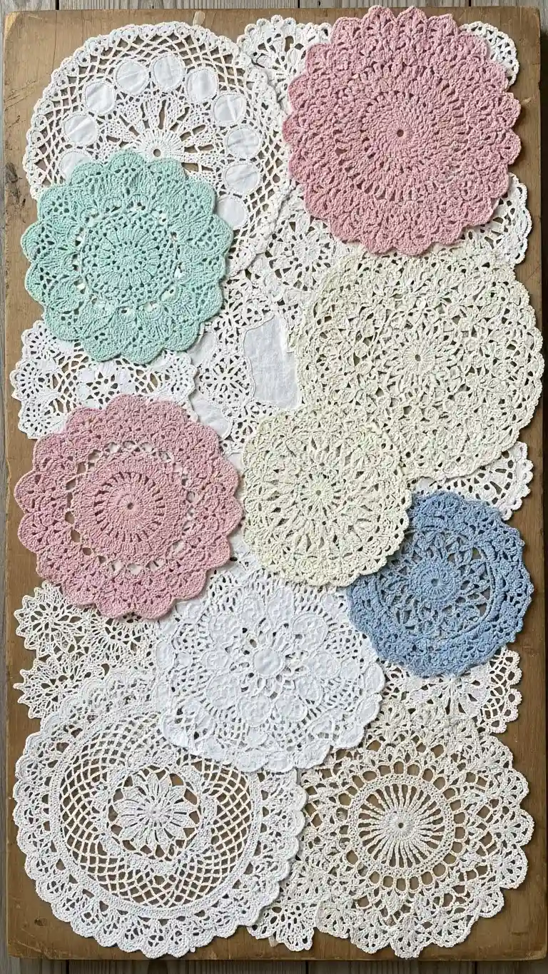 Aisle Runners with Coastal Motifs 12. Vintage Doily Collage