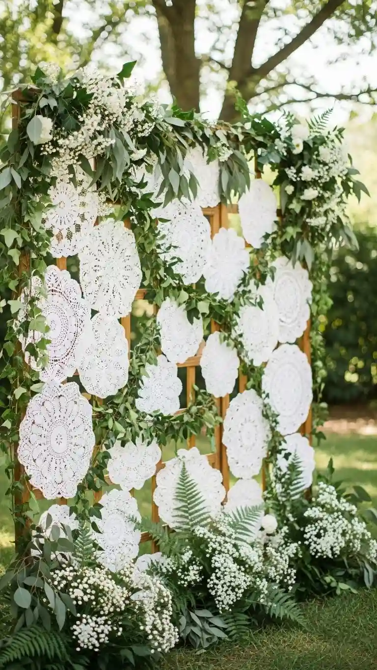 Aisle Runners with Coastal Motifs 15. Garden-Inspired Doily Wall