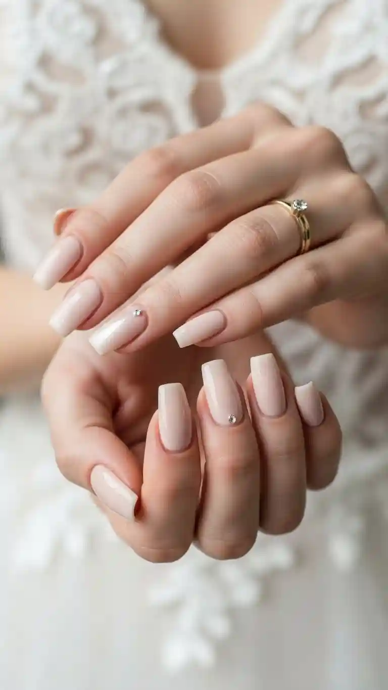 Aisle Runners with Coastal Motifs 14. Glossy Neutral Coffin Bridal Manicure