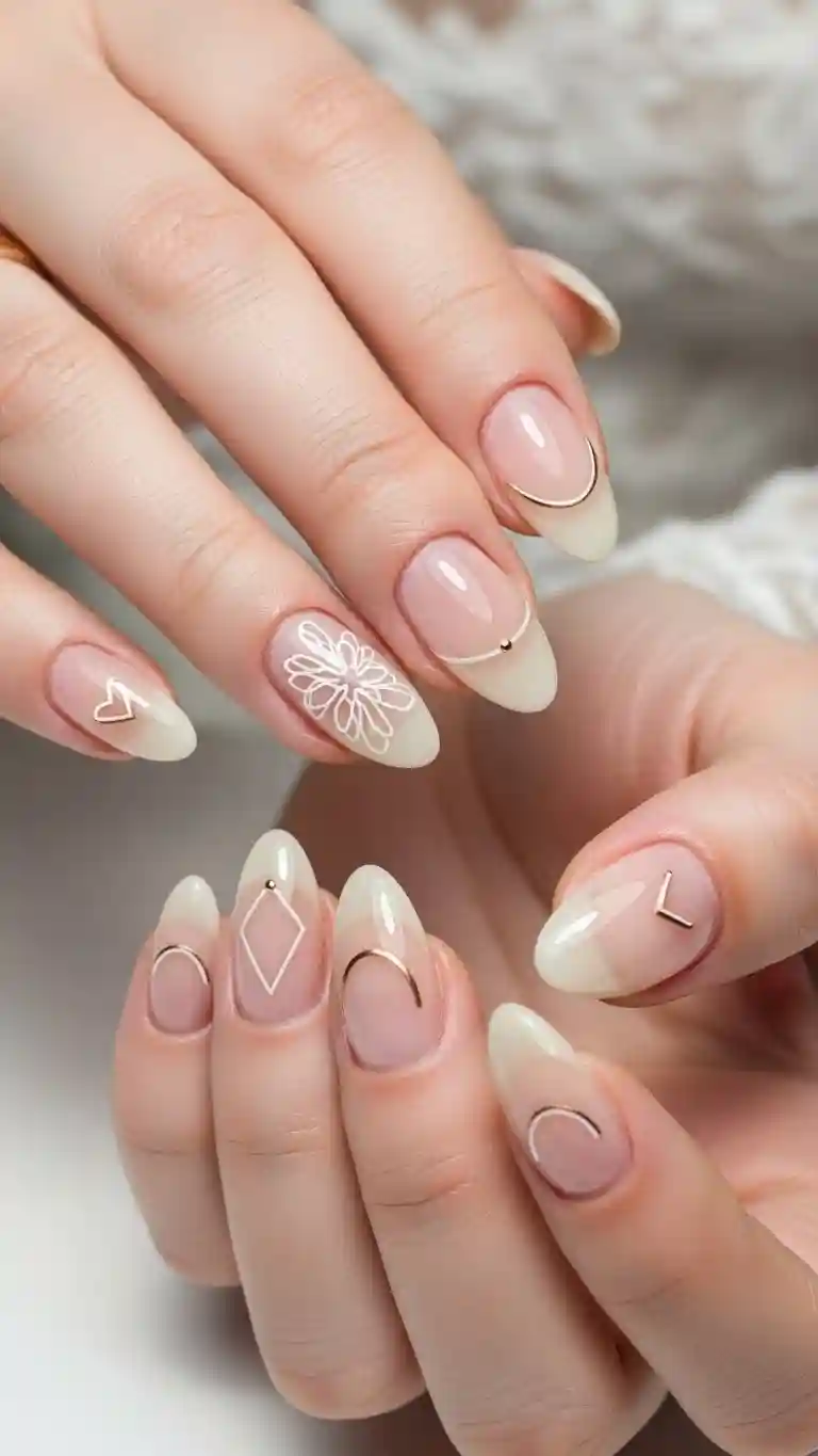 Aisle Runners with Coastal Motifs 11. Minimal Line Art Bridal Nails