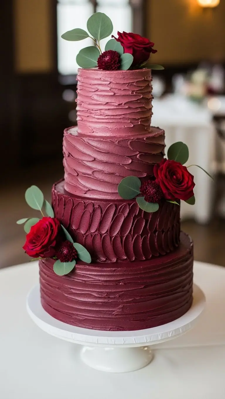 Aisle Runners with Coastal Motifs 4. Burgundy Textured Buttercream Cake