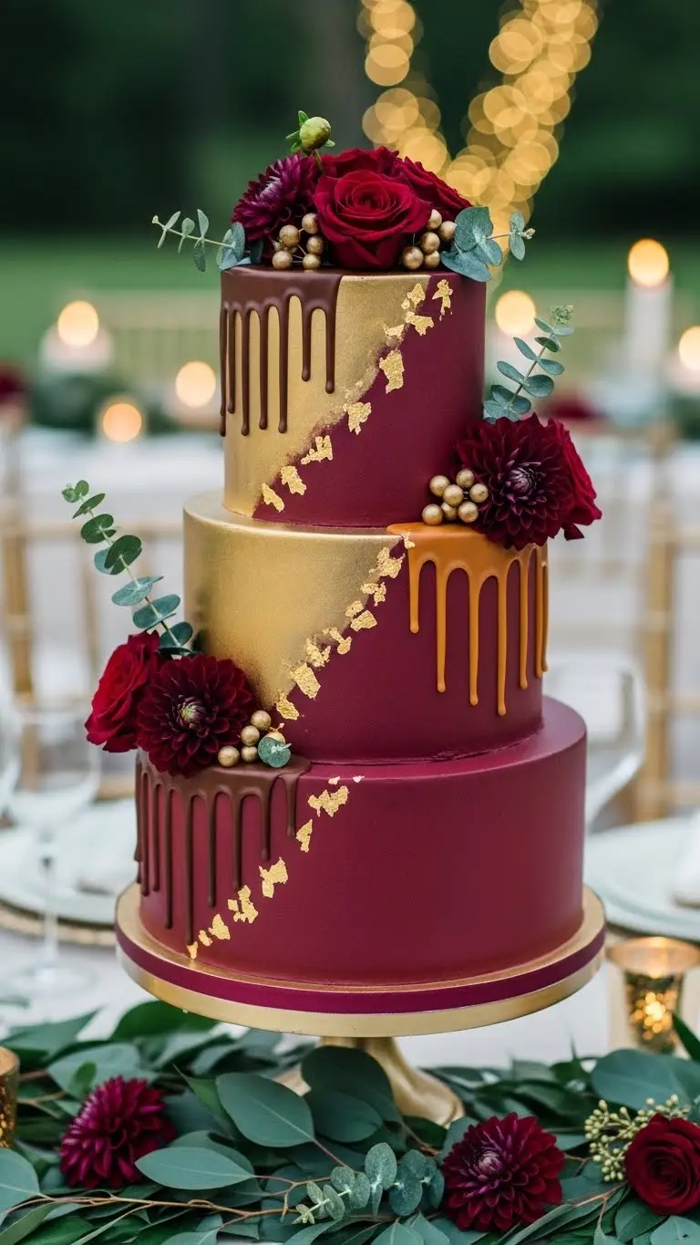 Aisle Runners with Coastal Motifs 5. Burgundy Drip Cake