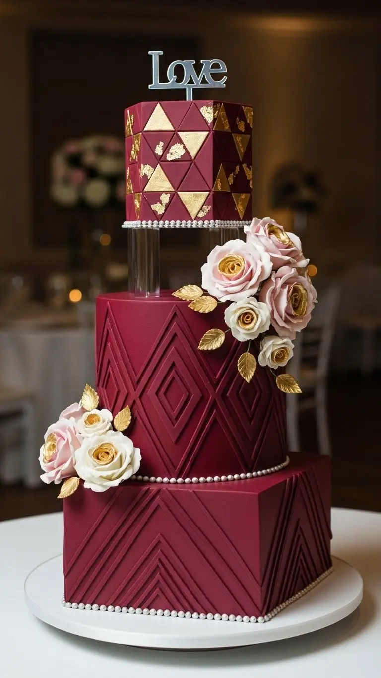 Aisle Runners with Coastal Motifs 7. Burgundy Geometric Cake