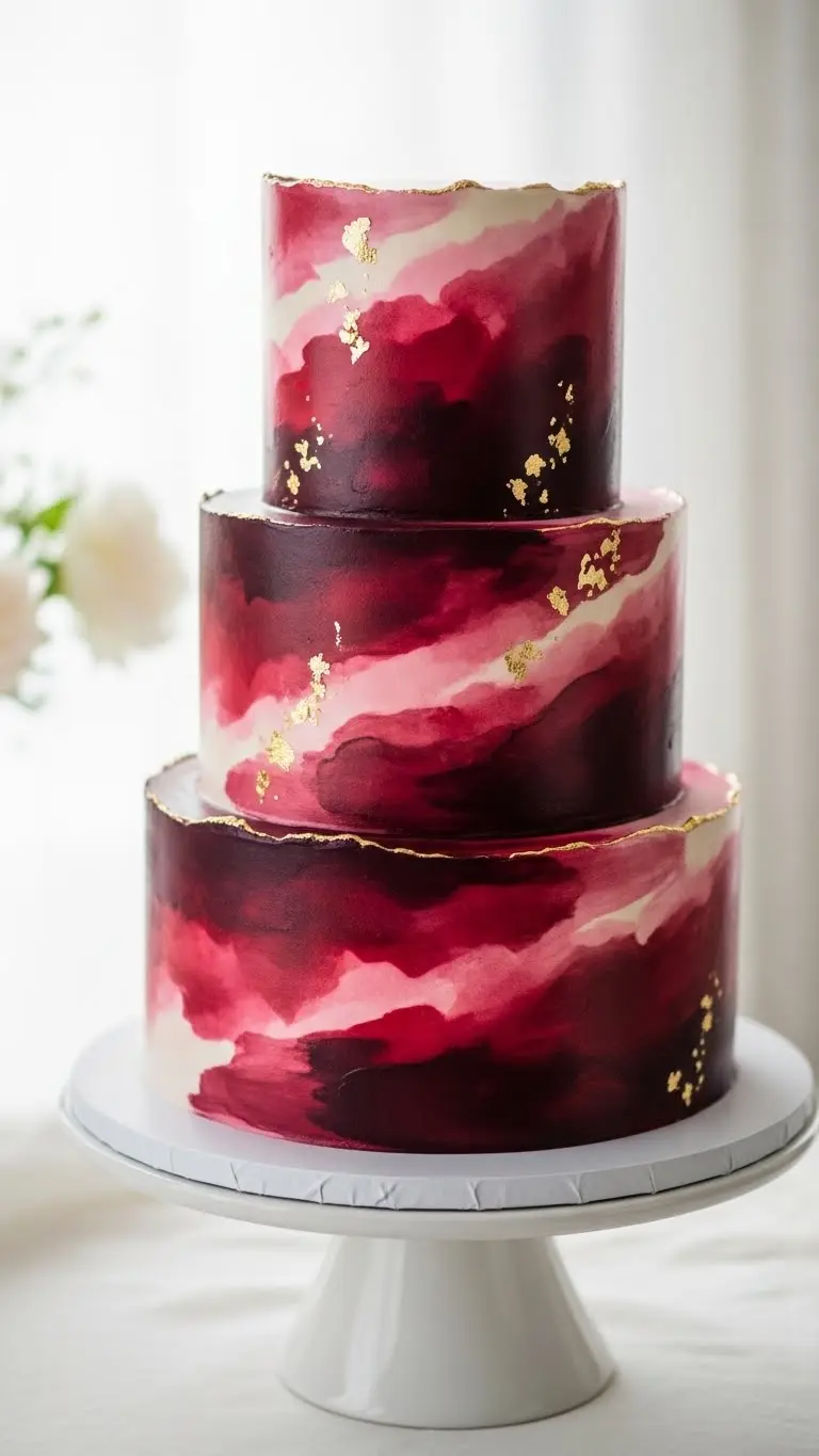 Aisle Runners with Coastal Motifs 8. Burgundy Watercolor Cake