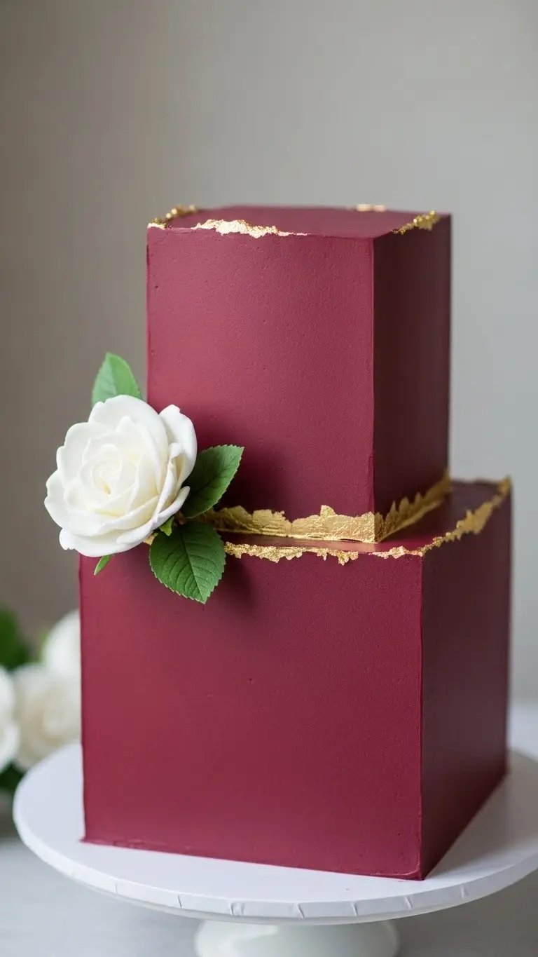 Aisle Runners with Coastal Motifs 15. Burgundy Minimalist Cake