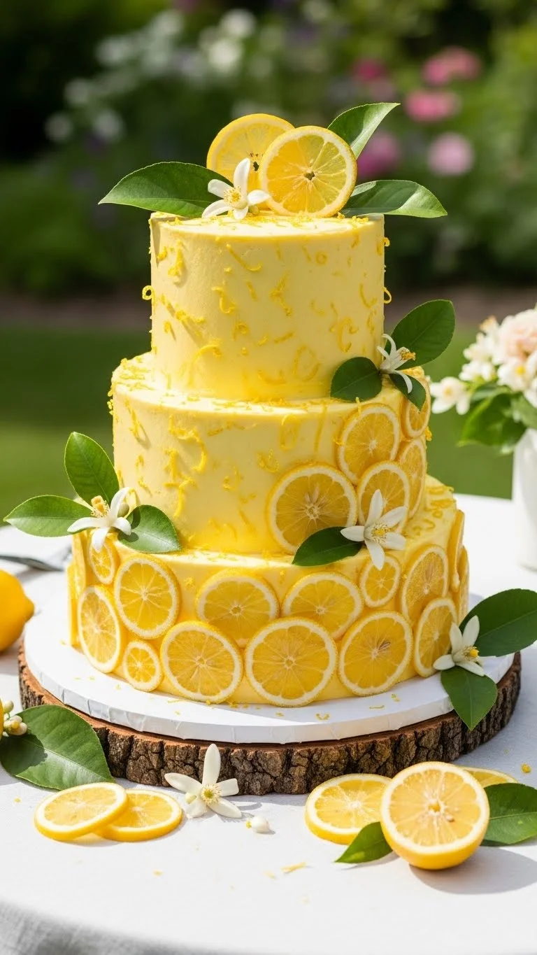 Timeless Small Wedding Cake with Balanced Proportions 7. Lemon-Themed Yellow Cake