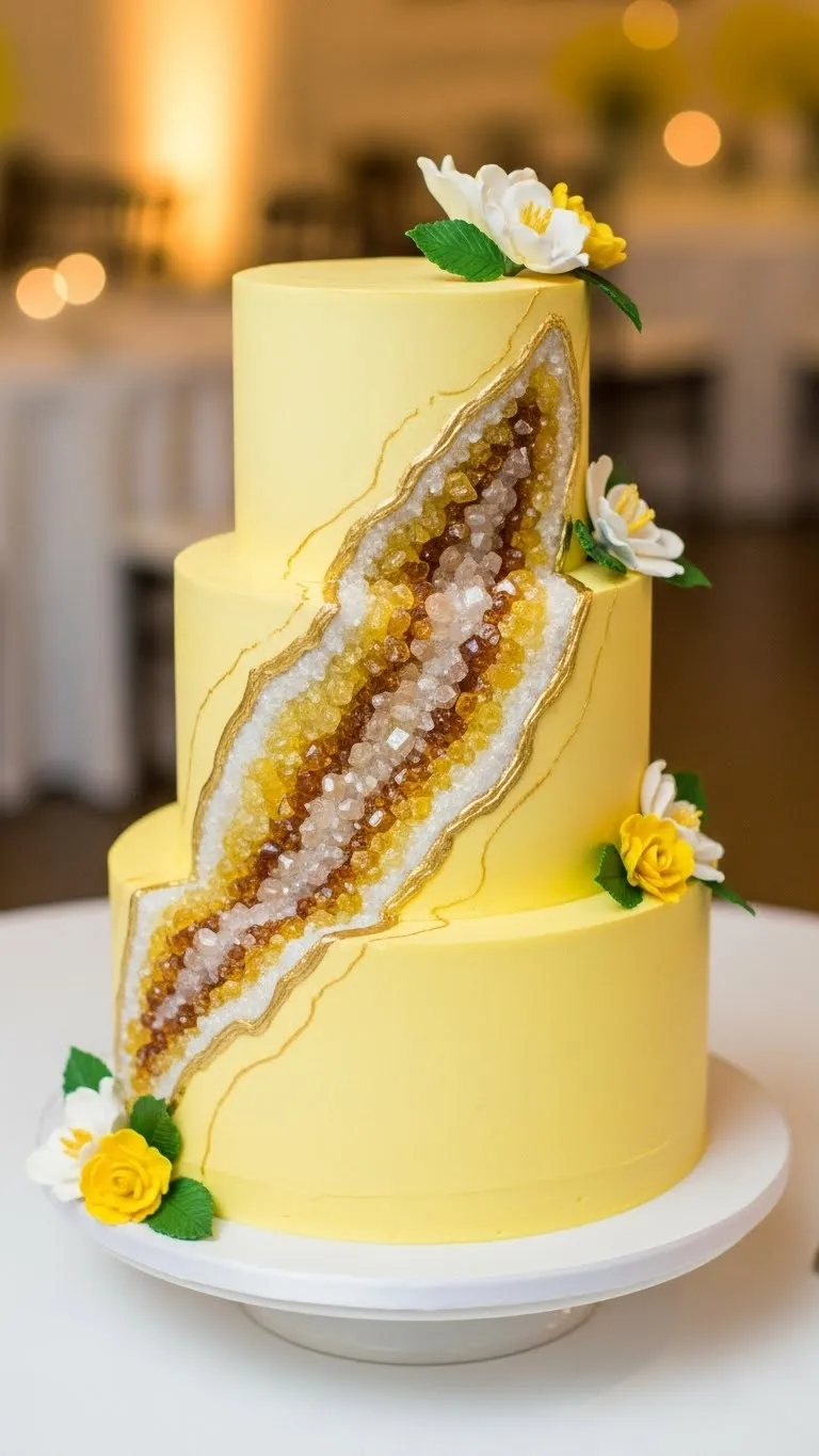 Timeless Small Wedding Cake with Balanced Proportions 10. Yellow Geode Cake